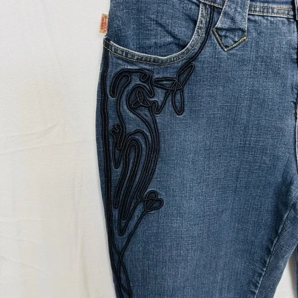 Bsou Jeans Wide Legs Embroidered Legs & Pockets Sz 12 - Picture 4 of 15